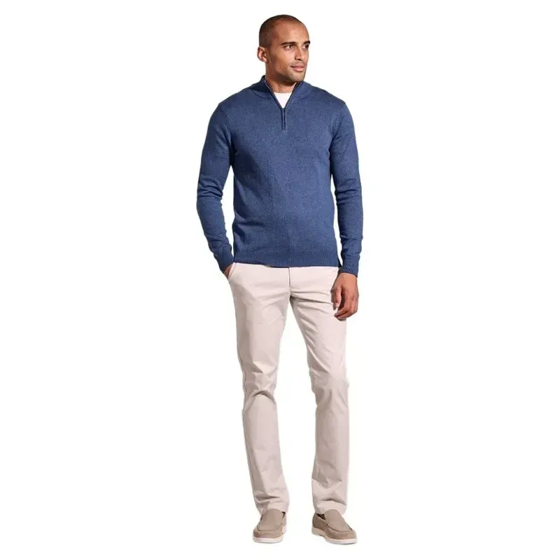 Brook Taverner Copenhagen Denim Blue Cotton Merino Zip Neck Jumper-1
