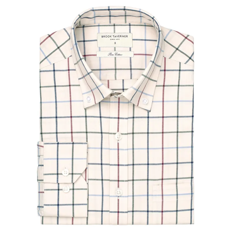 Brook Taverner Large Tattersall Shirt in Ecru