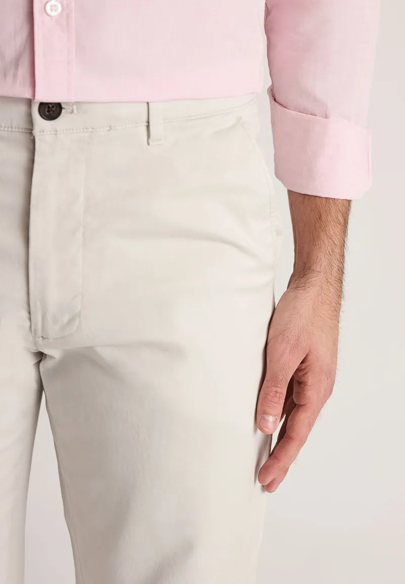 Brook Taverner Leo Regular Fit Stretch Cotton Chinos in Stone-2