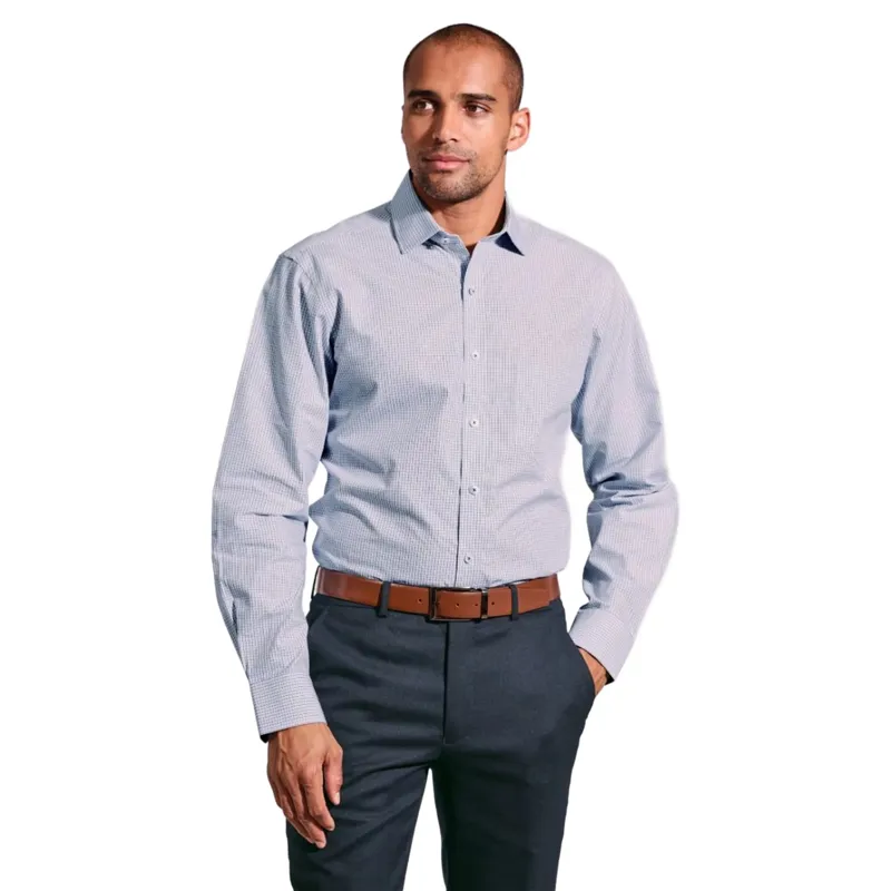 Brook Taverner Regular Fit Blue Micro Check Oxford Cotton Shirt