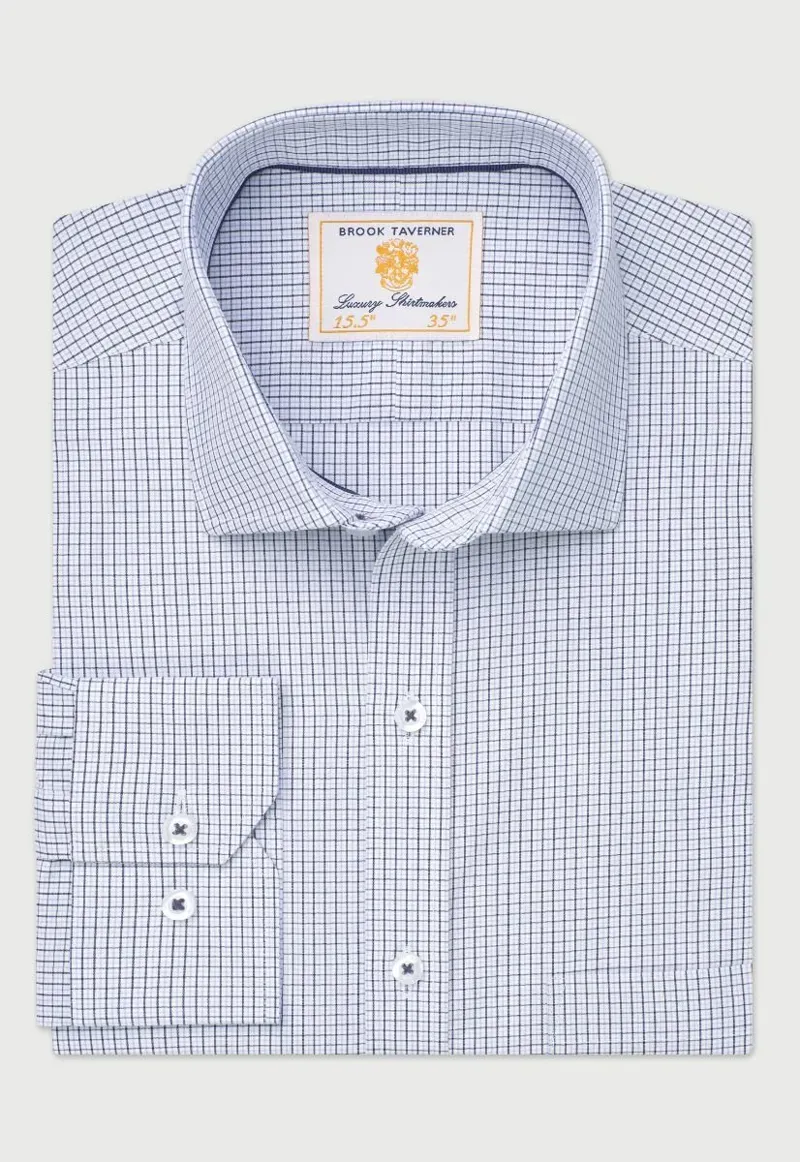 Brook Taverner Regular Fit Blue Micro Check Oxford Cotton Shirt-1