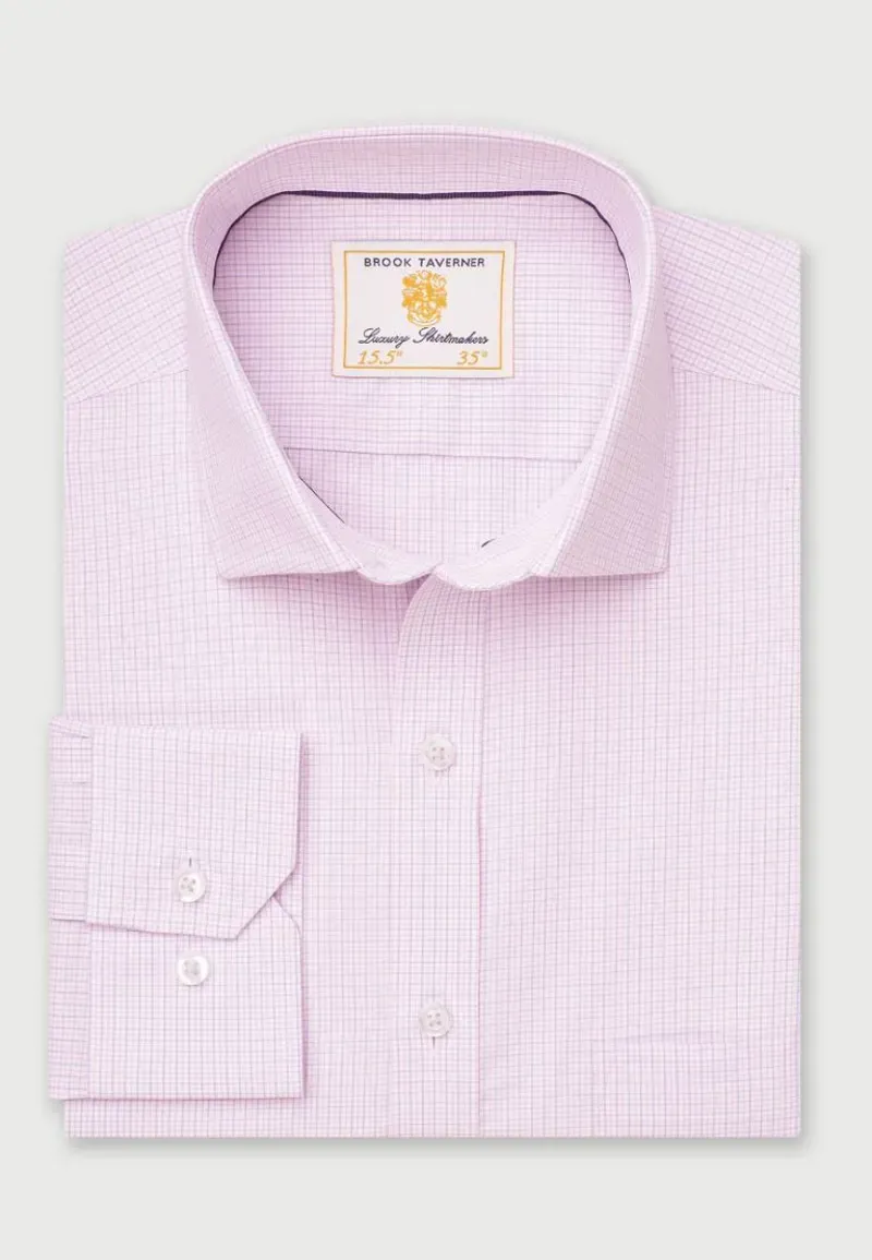 Brook Taverner Regular Fit Pink Micro Check Oxford Cotton Shirt-1