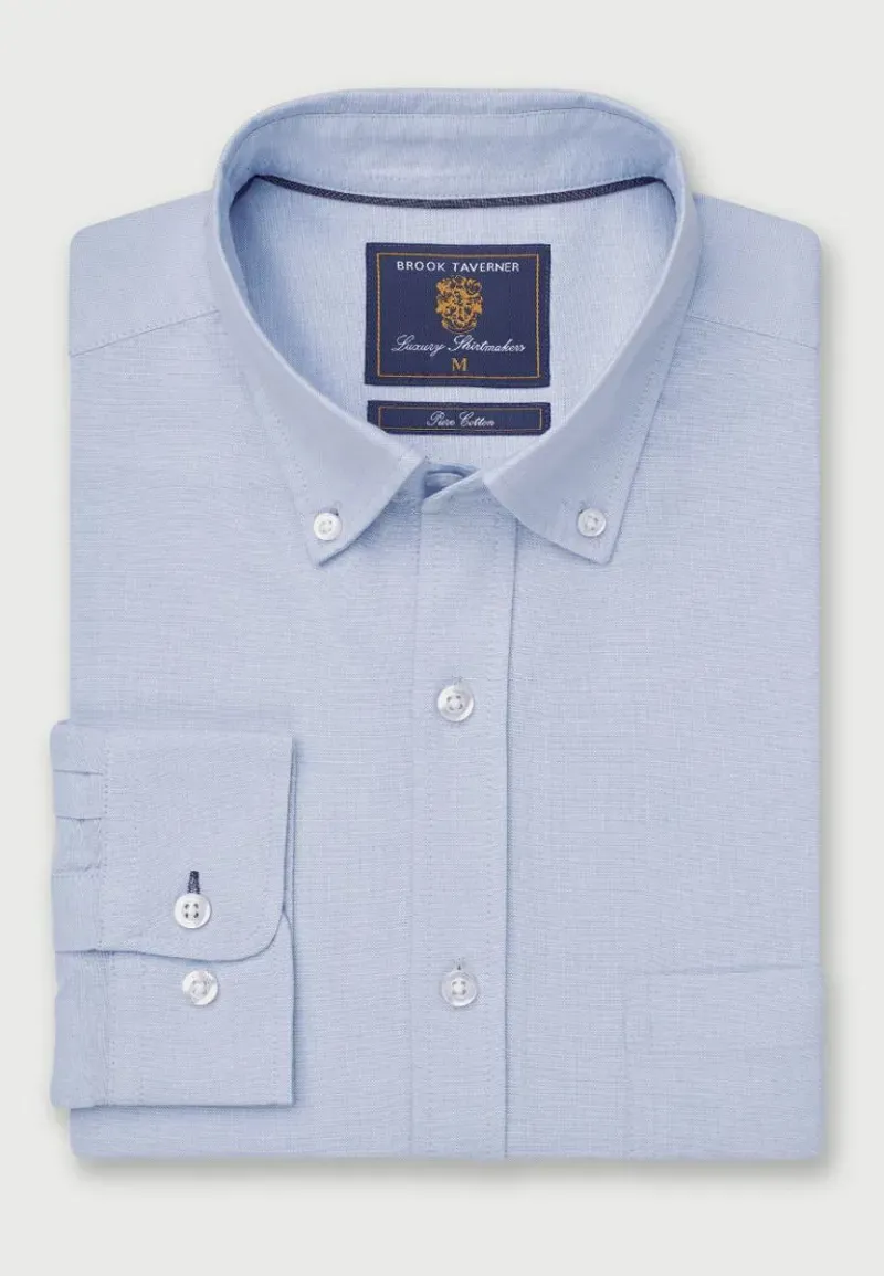 Brook Taverner Regular Fit Sky Blue Cotton Oxford Shirt-1