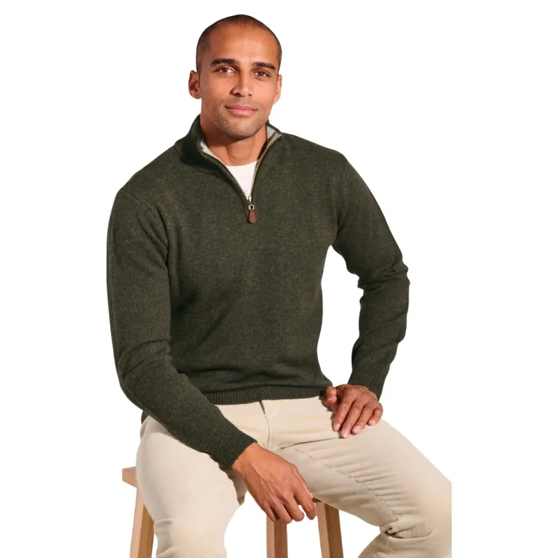 Brook Taverner Rutherford Lambswool Zip Neck Jumper in Khaki