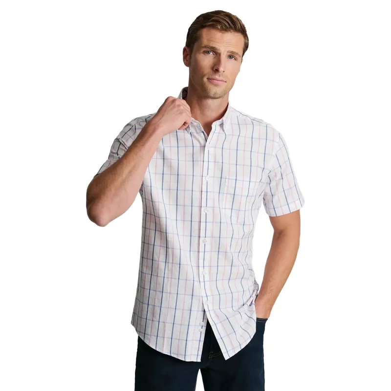 Brook Taverner Tattersall Oxford Cotton Short Sleeve Shirt in Pink
