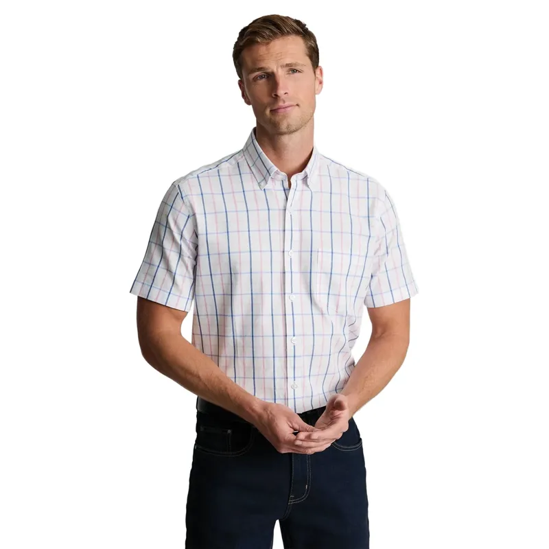 Brook Taverner Tattersall Oxford Cotton Short Sleeve Shirt in Pink-2