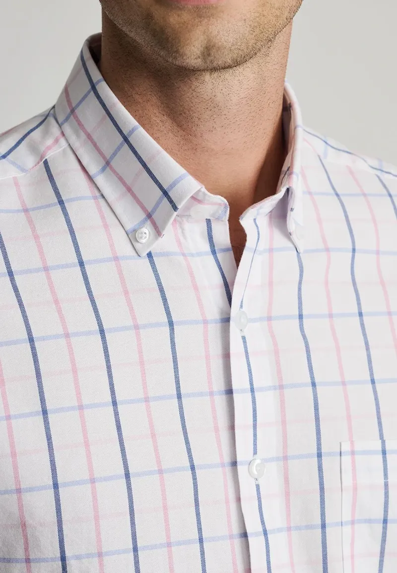 Brook Taverner Tattersall Oxford Cotton Short Sleeve Shirt in Pink-3