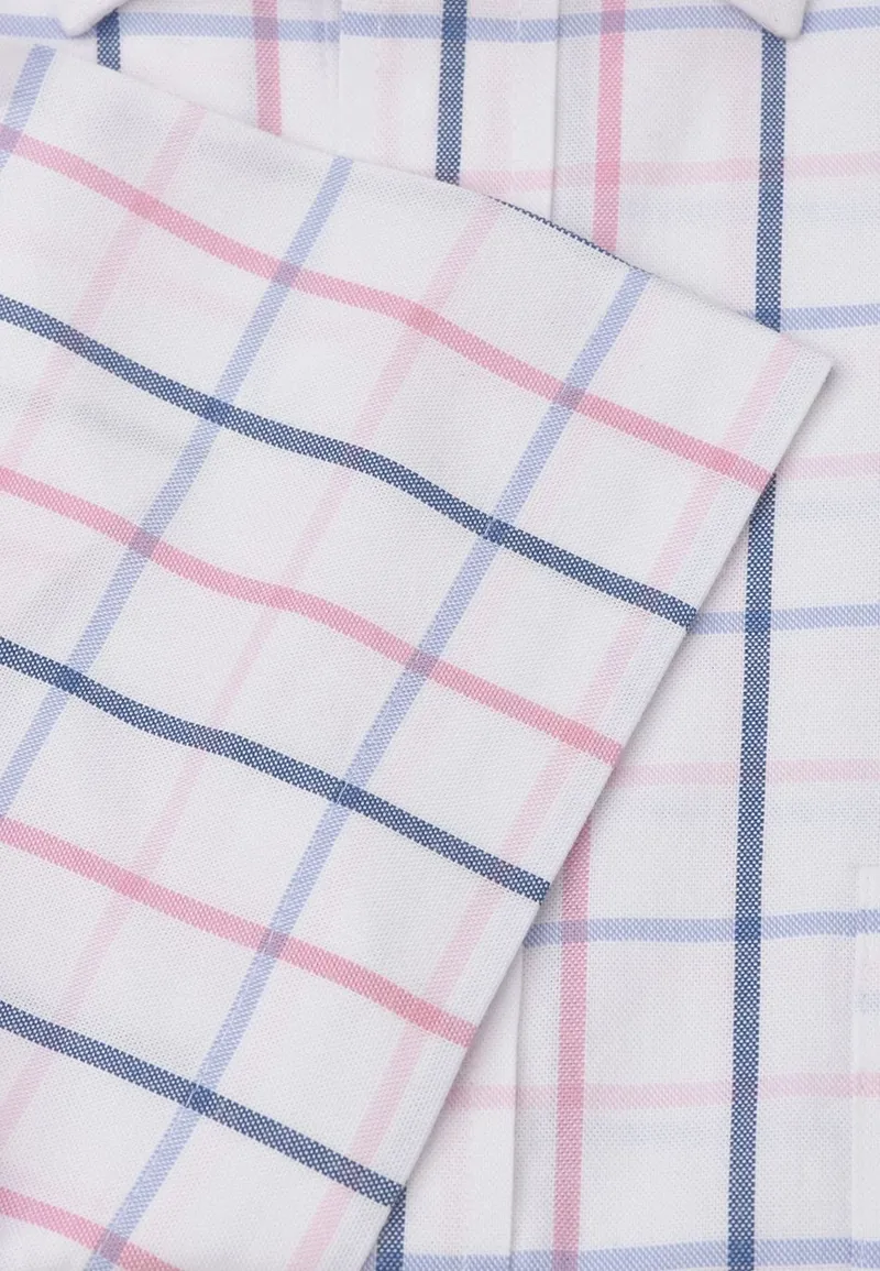 Brook Taverner Tattersall Oxford Cotton Short Sleeve Shirt in Pink-5