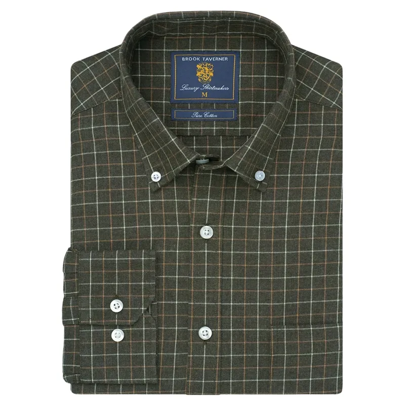 Brook Taverner Tattersall Shirt in Khaki Melange