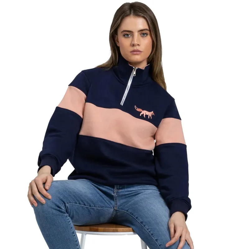 Cotswold Fox Burford Quarter Zip Jumper Pink Navy