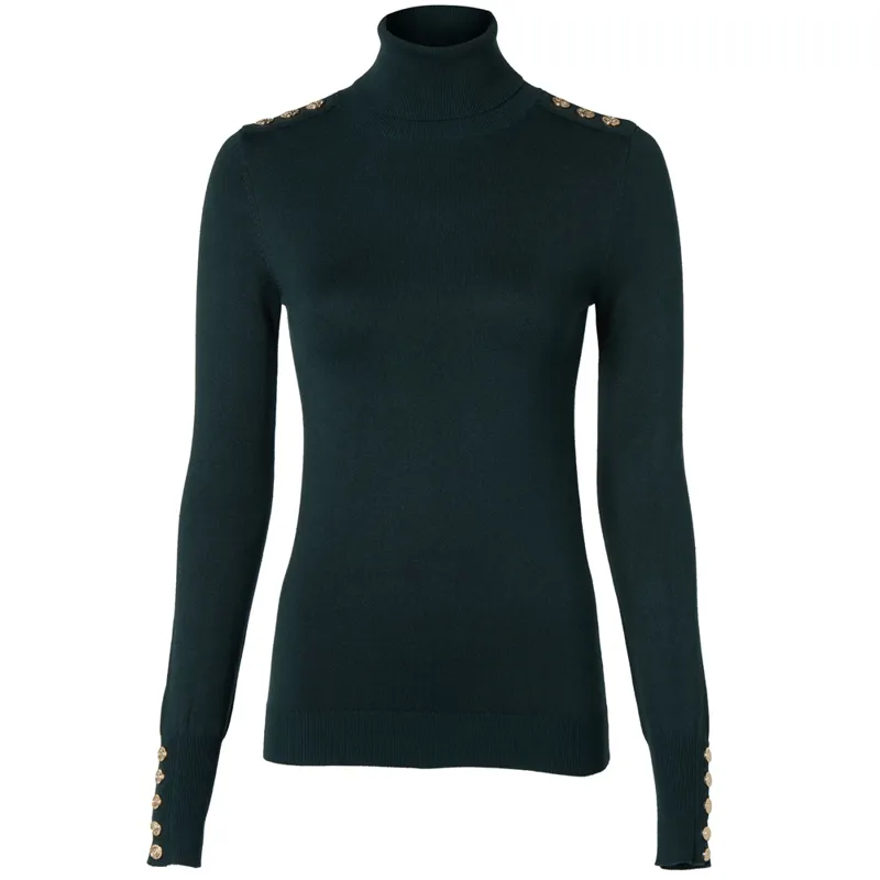 Holland Cooper Buttoned Knit Roll Neck Deep Emerald