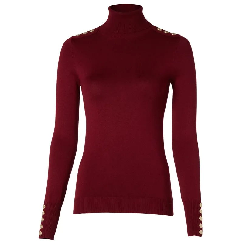 Holland Cooper Buttoned Knit Roll Neck Wine