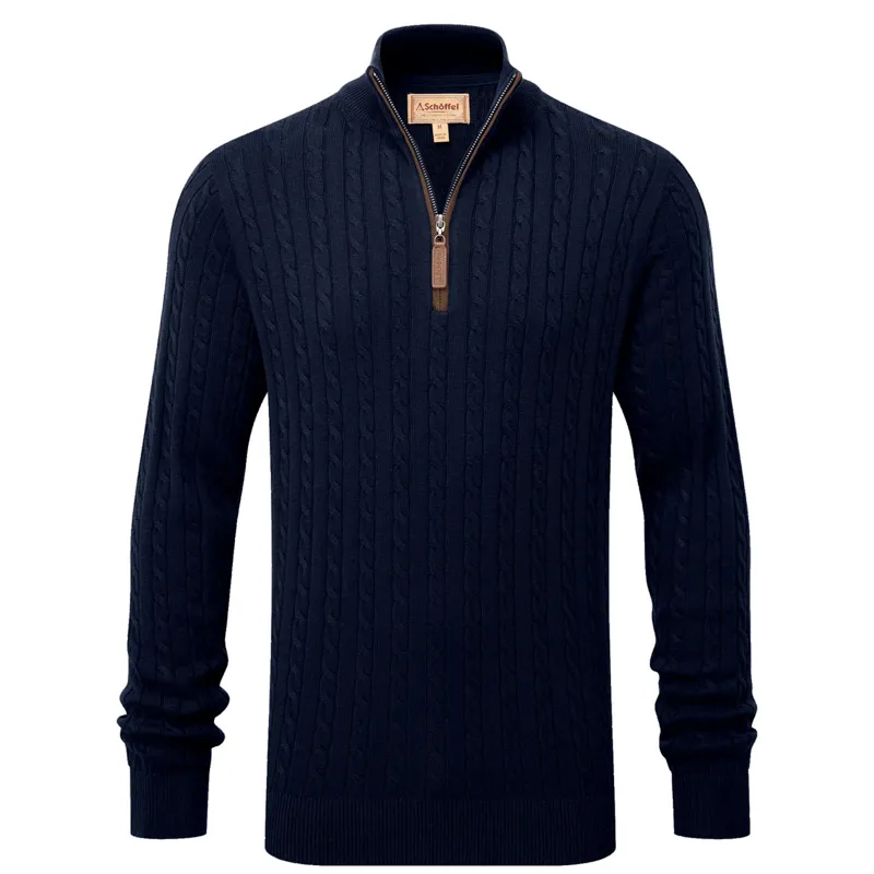 Schoffel Calton Cotton Cashmere Cable Quarter Zip Jumper Navy