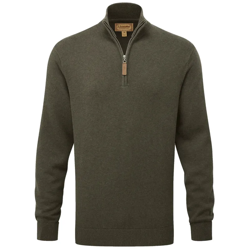 Schoffel Calton Cotton Cashmere Quarter Zip Jumper Loden Green