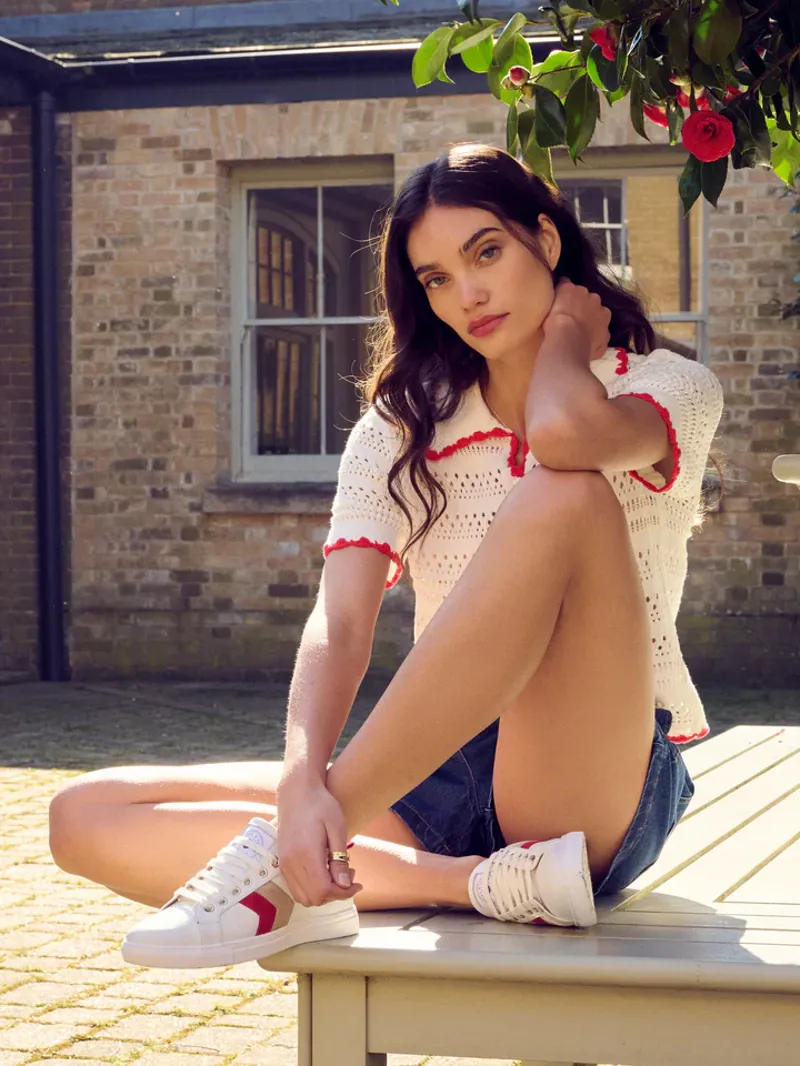 Fairfax and Favor Alexandra Trainer White Leather with Cherry/Stone-2