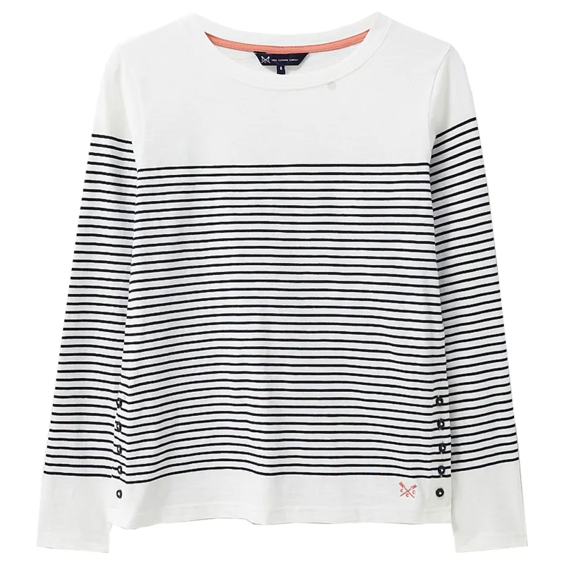 Crew Cassandra Stripe Top with Button White Navy