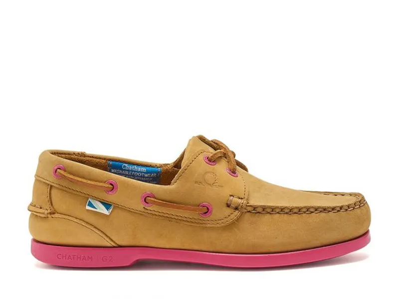 Chatham Footwear Pippa Lady II G2 Leather Deck Shoe in Tan/Pink