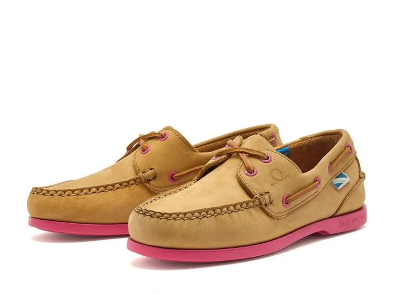 Chatham Footwear Pippa Lady II G2 Leather Deck Shoe in Tan/Pink-1