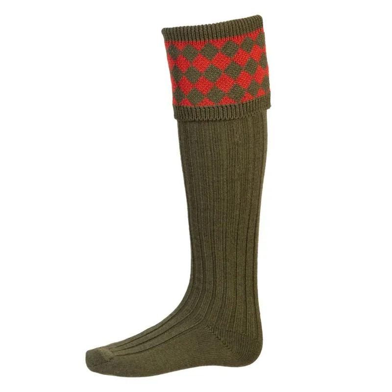 House of Cheviot Chessboard Socks Spruce Chestnut