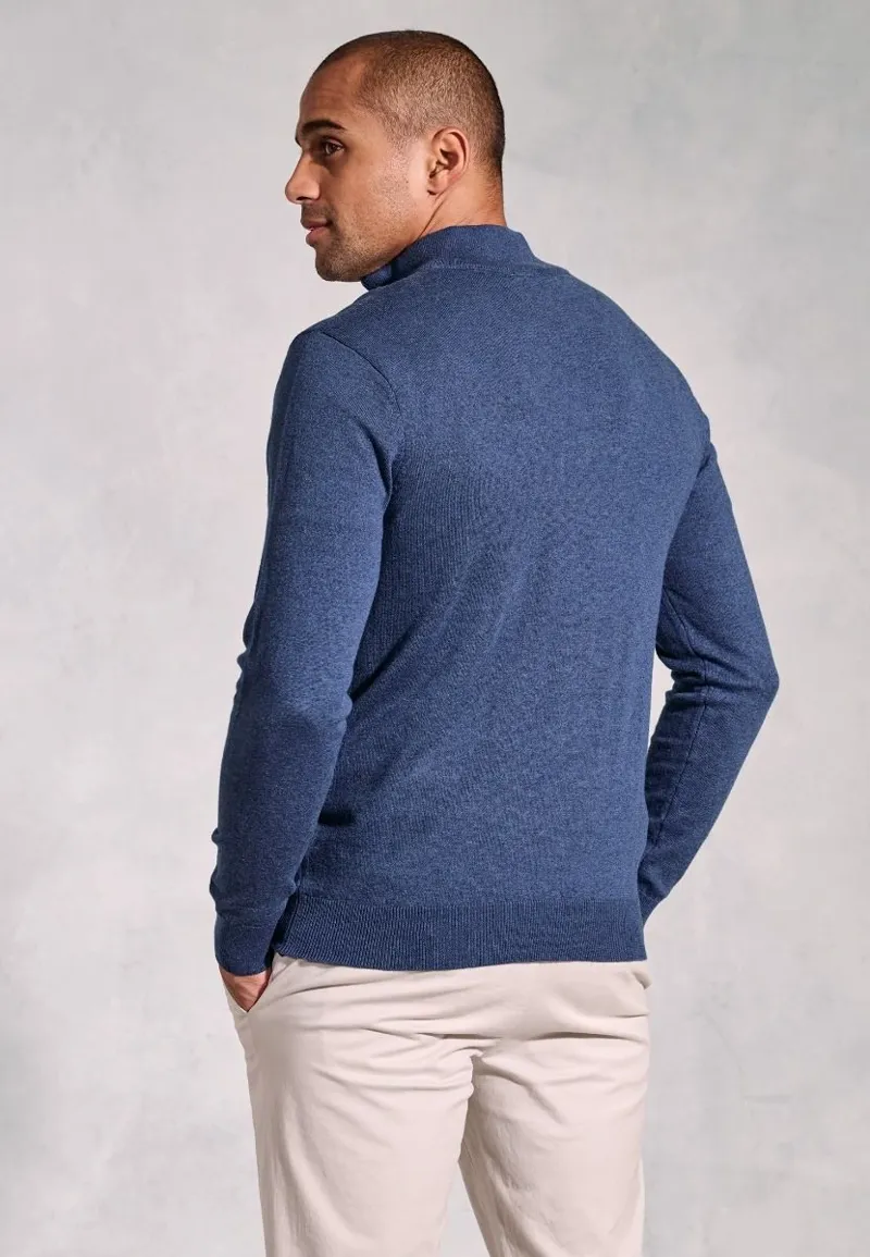 Brook Taverner Copenhagen Denim Blue Cotton Merino Zip Neck Jumper-2