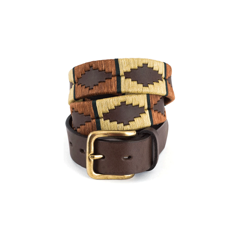 Pioneros Polo Belt Copper/Beige/Green Stripe