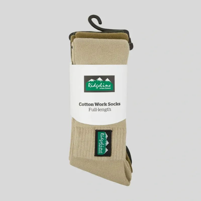 Ridgeline Cotton Work Sock Full Length in Olive Multi-4