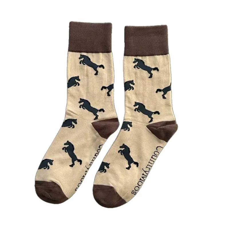 Country Moos Black Horse Crew Socks UK3.5-6 in Black-1