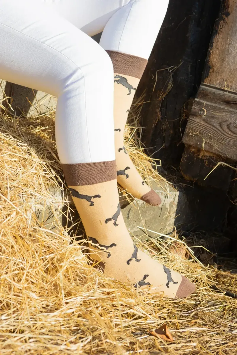 Country Moos Black Horse Crew Socks UK3.5-6 in Black-4