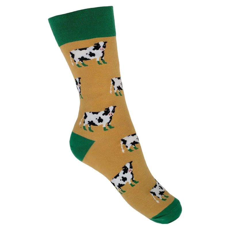 Country Moos Green Welly Cow Crew Socks UK7-11