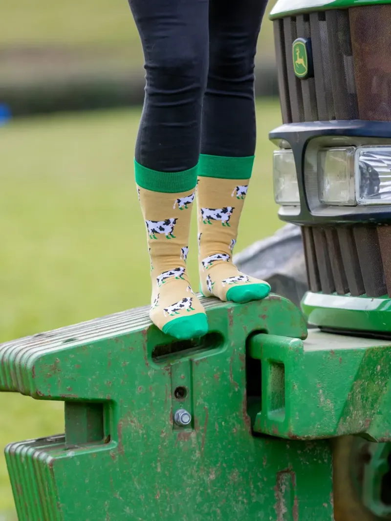 Country Moos Green Welly Cow Crew Socks UK7-11-1
