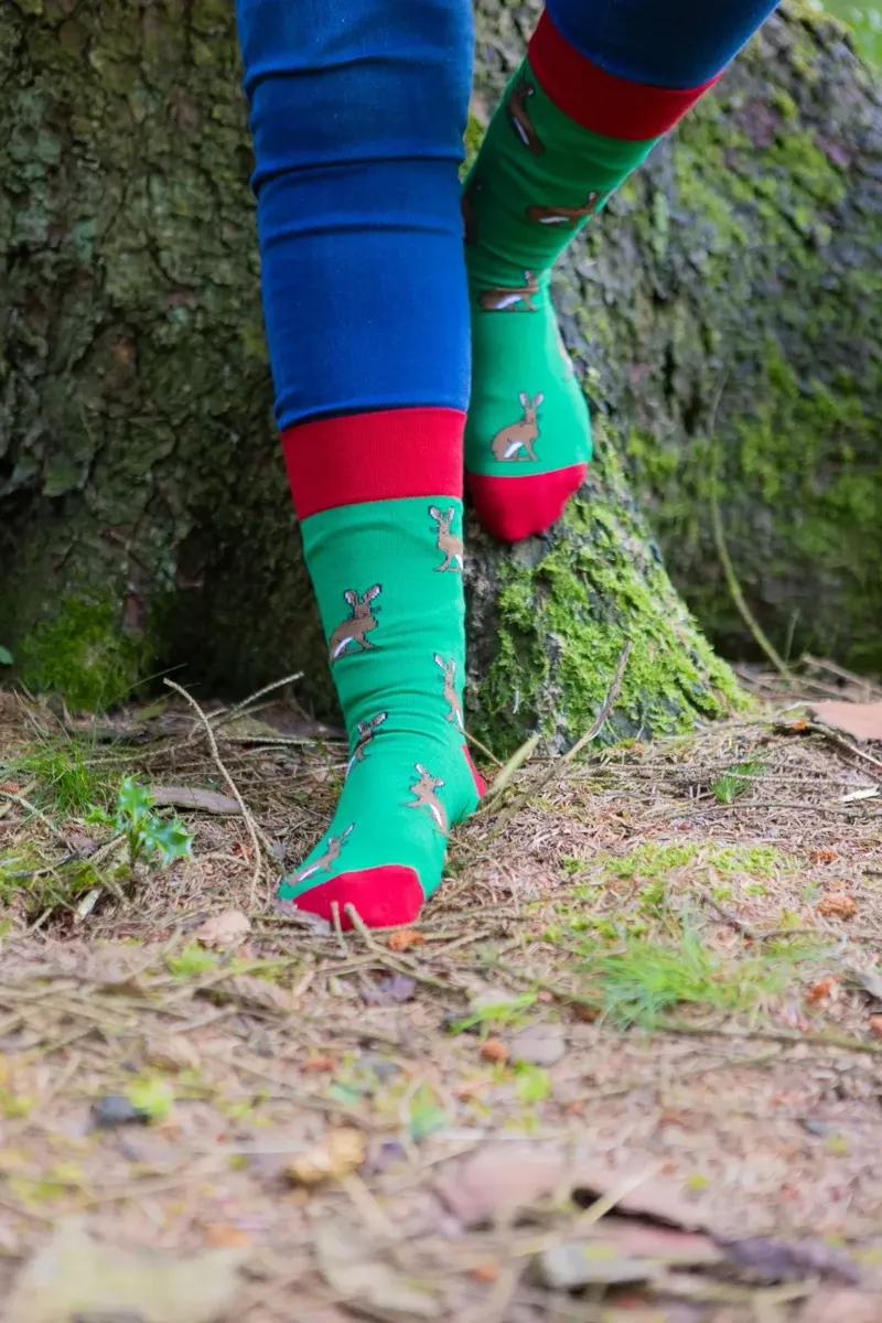Country Moos Hare Crew Socks 7-11 in Green-2