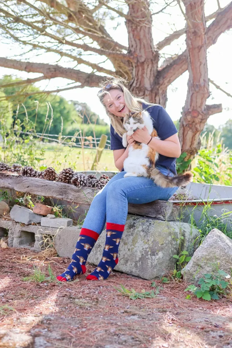 Country Moos Navy Cow Crew Socks UK3.5-6-2