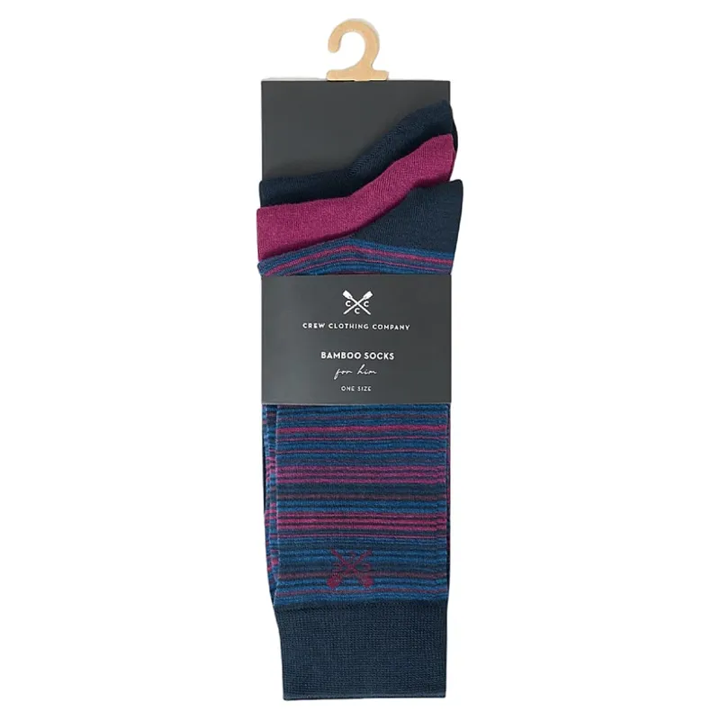 Crew Clothing 3 Pack Bamboo Socks Mulberry Multicolour Stripe in Navy-1