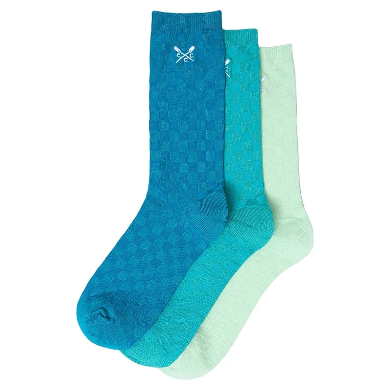 Crew Clothing 3PK Bamboo Sock Aqua Chequerboard