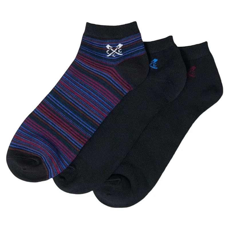 Crew Clothing Bamboo Trainer Socks 3 Pack Fig Multi Stripe in Grey