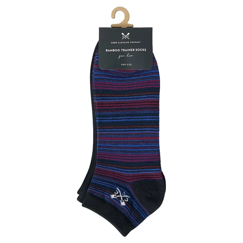 Crew Clothing Bamboo Trainer Socks 3 Pack Fig Multi Stripe in Grey-1