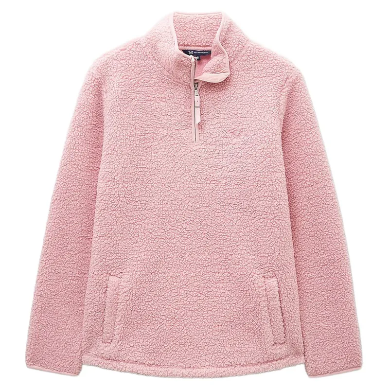 Crew Clothing Borg Boucle Bonded Half Zip Sweatshirt in Pink Nectar