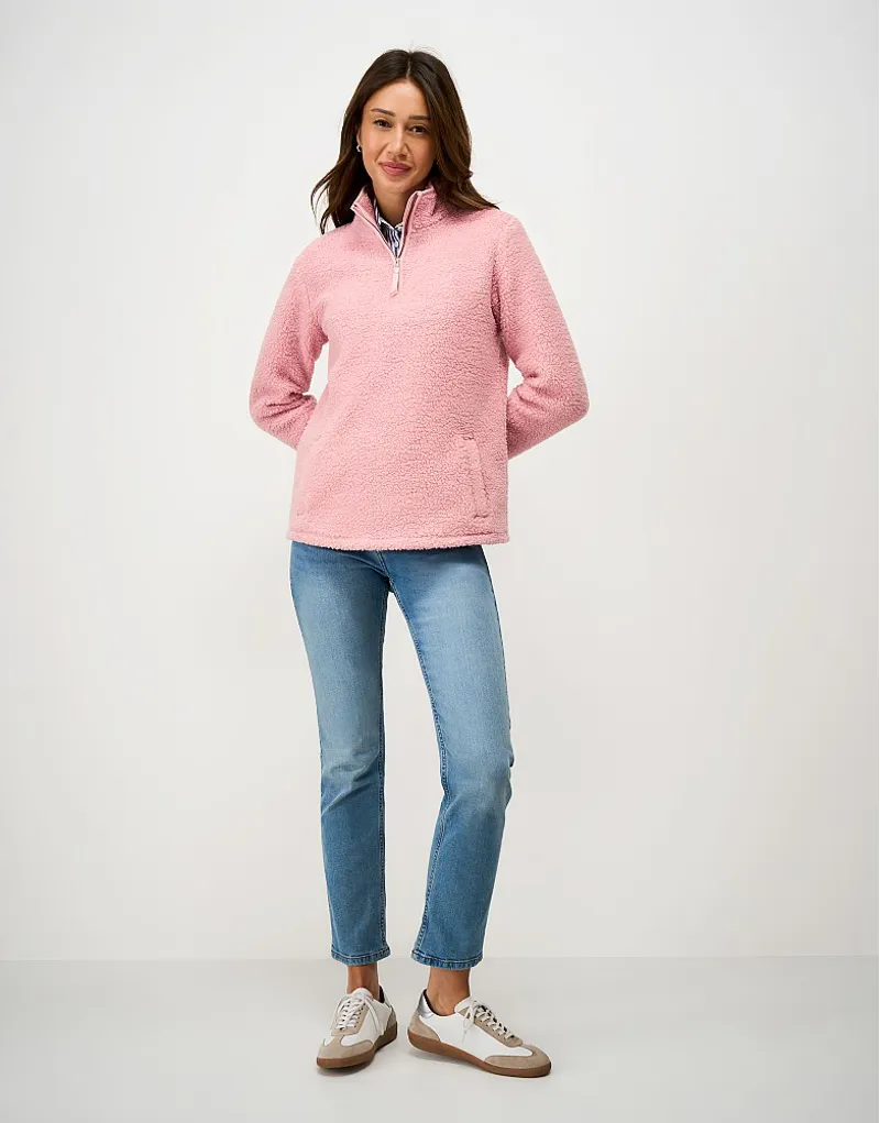 Crew Clothing Borg Boucle Bonded Half Zip Sweatshirt in Pink Nectar-2