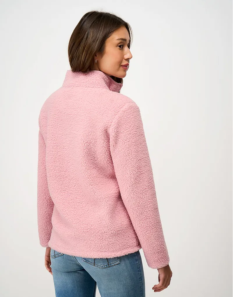 Crew Clothing Borg Boucle Bonded Half Zip Sweatshirt in Pink Nectar-3