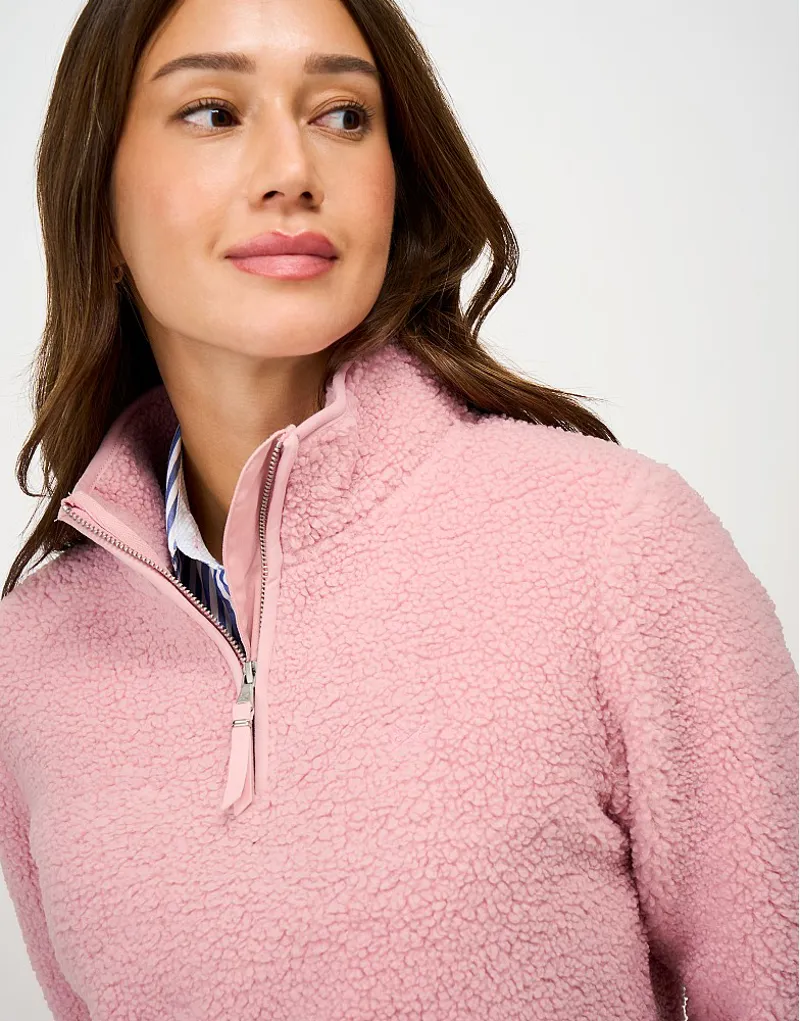 Crew Clothing Borg Boucle Bonded Half Zip Sweatshirt in Pink Nectar-4