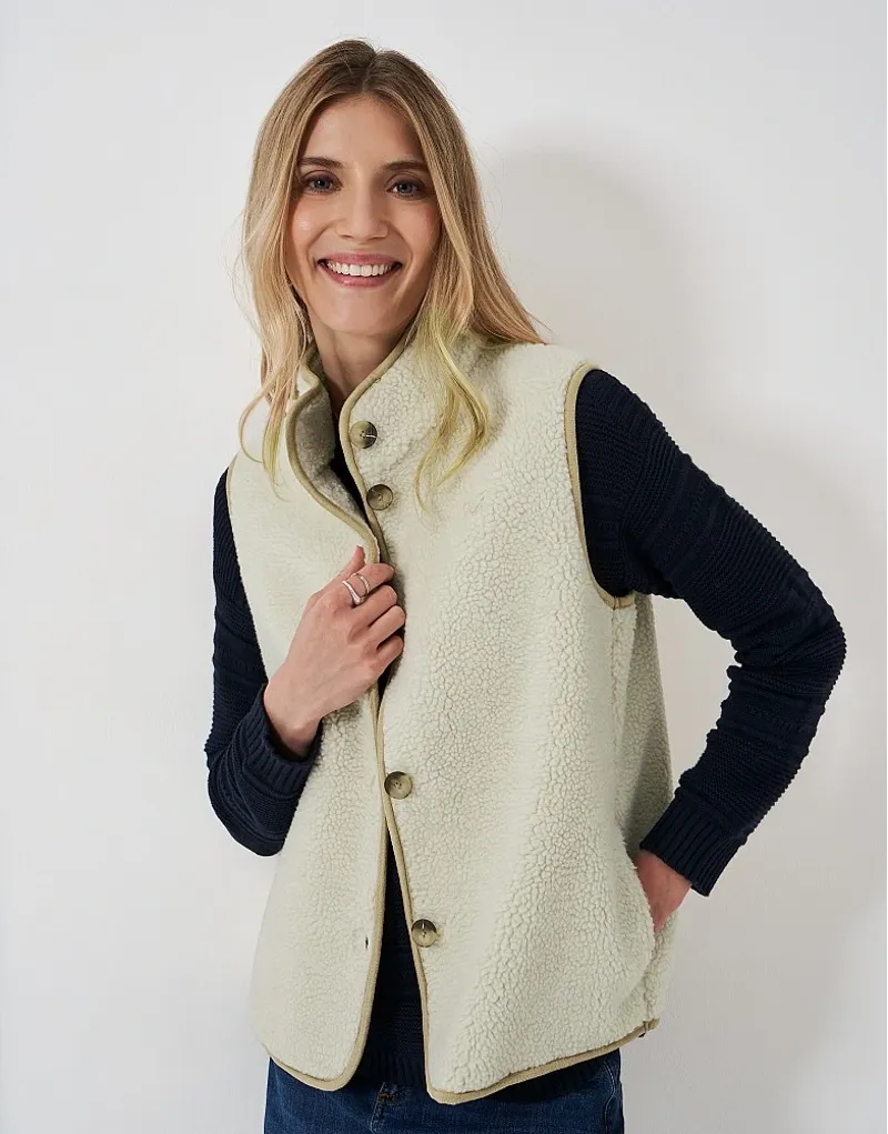 Crew Clothing Borg Gilet in Oatmeal-2