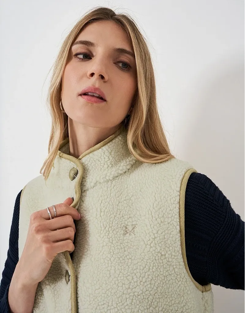 Crew Clothing Borg Gilet in Oatmeal-4