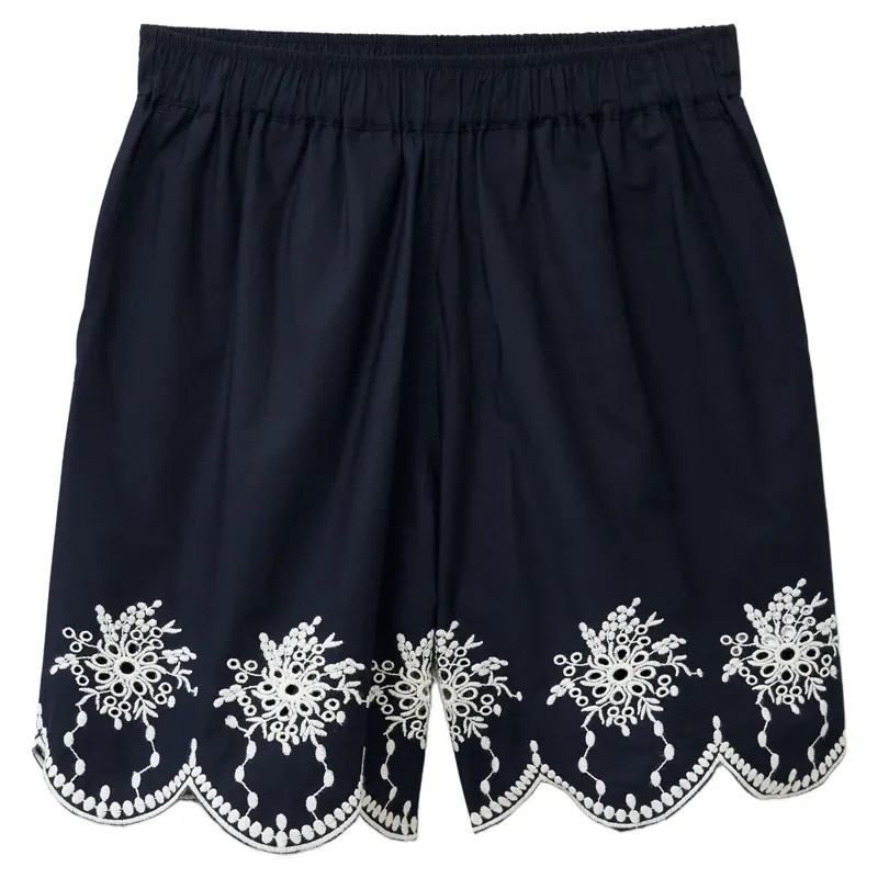 Crew Clothing Women's Broderie Short in Dark Navy/Snow White