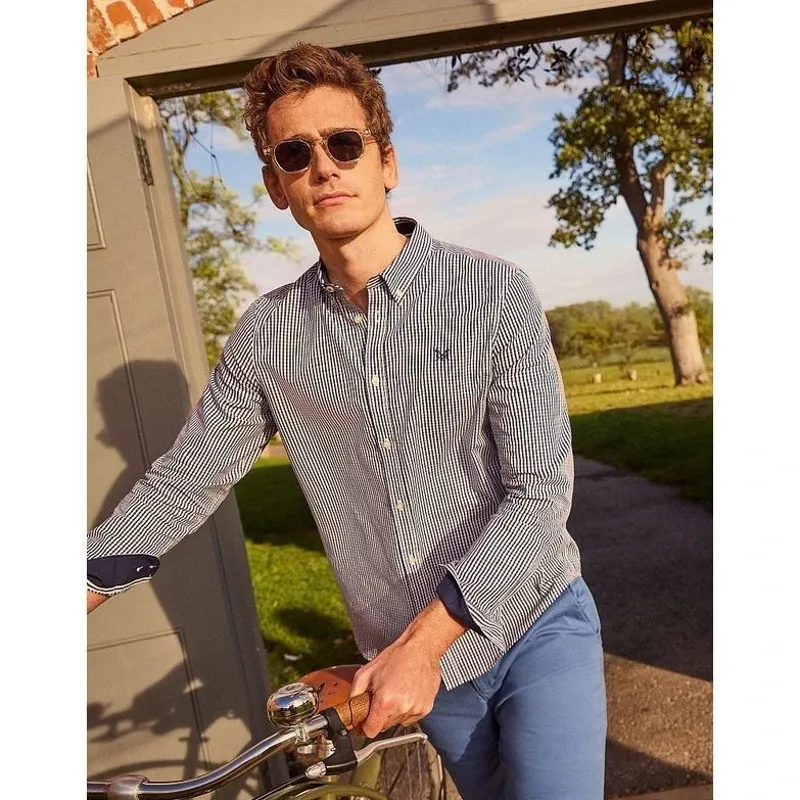 Crew Clothing Classic Fit Multi Gingham Shirt in Peacoat/Blue-5