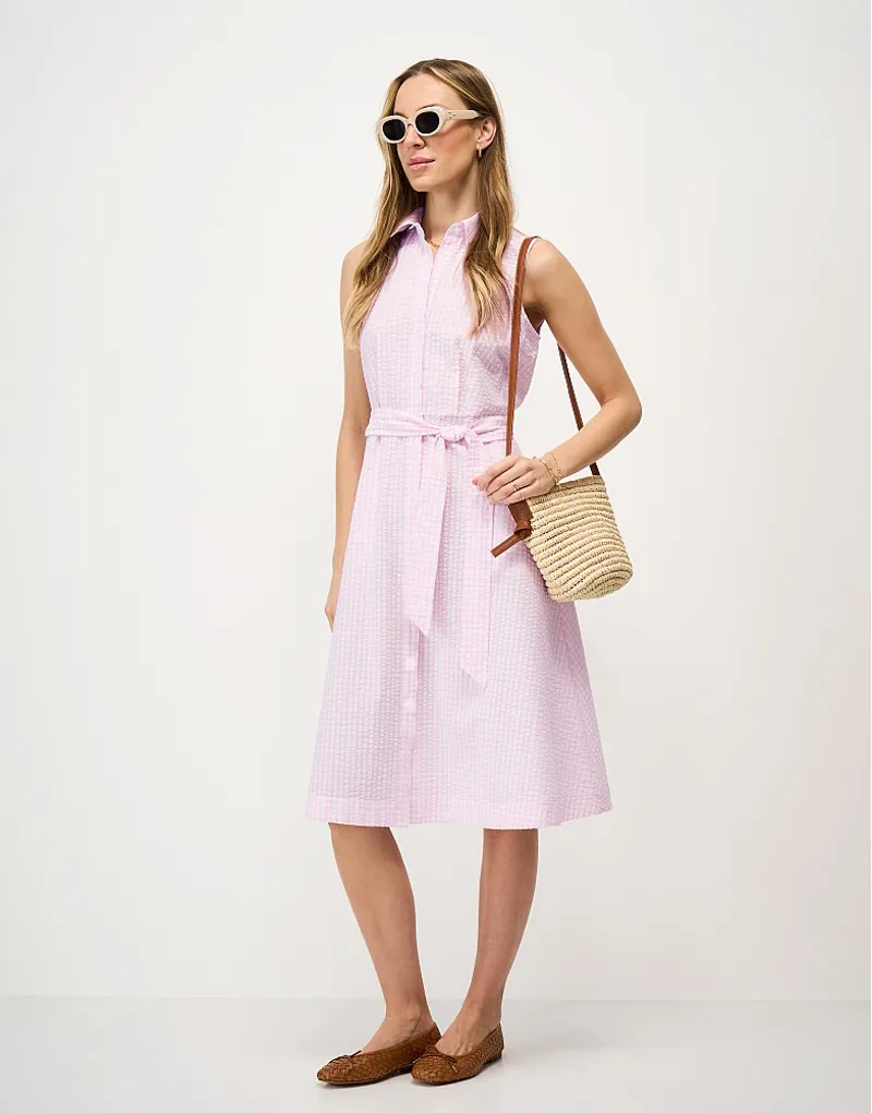Crew Clothing Dara Sleeveless Shirt Dress in Orchid Pink White Gingham-1