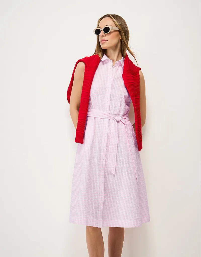 Crew Clothing Dara Sleeveless Shirt Dress in Orchid Pink White Gingham-4