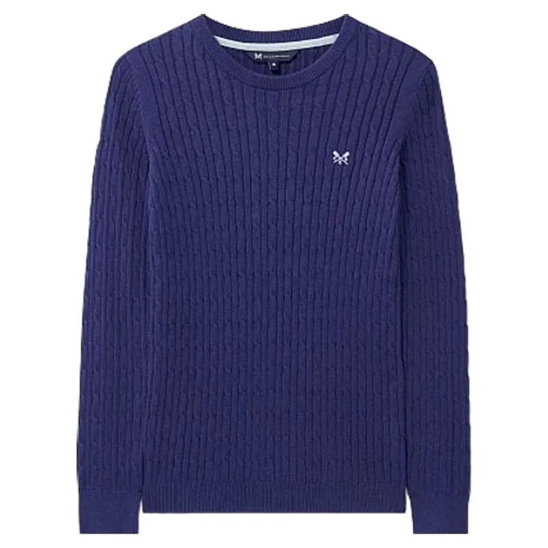 Crew Clothing Heritage Cable Crew Neck Jumper in Bellweather Blue Marl