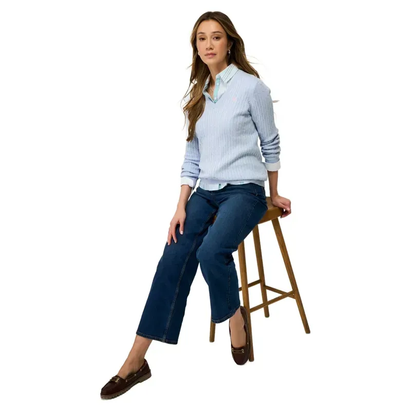Crew Clothing Heritage Cable V Neck Jumper in Crystal Blue-1