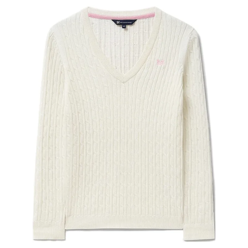 Crew Clothing Heritage Cable V Neck Jumper in White