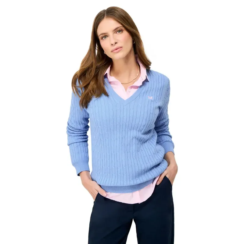 Crew Clothing Heritage Cable V Neck Jumper in Little Boy Blue-1
